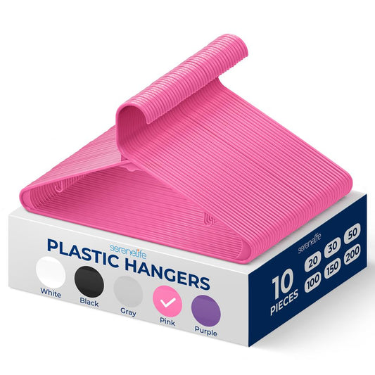 Paquete de 10 perchas de plástico antideslizantes que ahorran espacio con gancho giratorio de 360° rosa