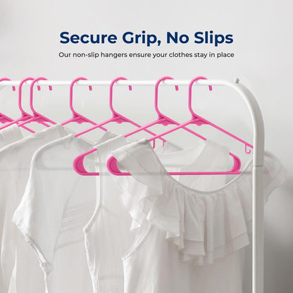 10 Pack Non-Slip Plastic Hangers Space-Saving 360° Swivel Hook Pink