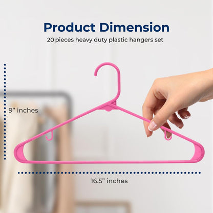 20-Pack Non-Slip Plastic Hangers Space-Saving 360¬8 Swivel Hook Pink