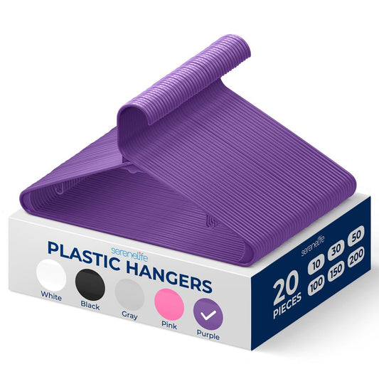 Paquete de 20 perchas de plástico antideslizantes que ahorran espacio con gancho giratorio de 360° morado