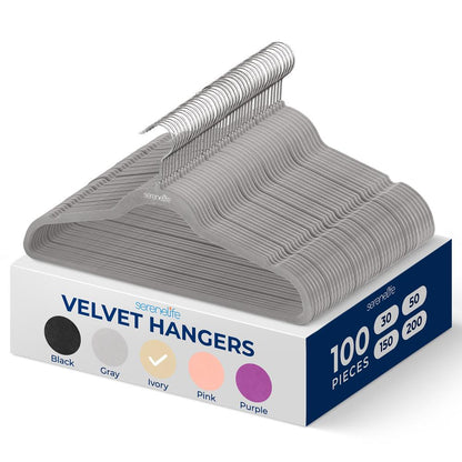 Velvet Hangers 100-Pack Non-Slip Space-Saving 360° Swivel Gray