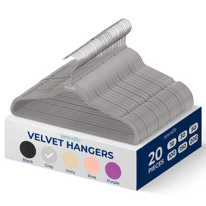 Velvet Hangers 20-Pack Non-Slip Space-Saving 360° Swivel Hook Gray