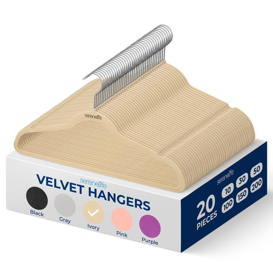 20 Pack Velvet Hangers - Non-Slip Space-Saving 360° Swivel Ivory
