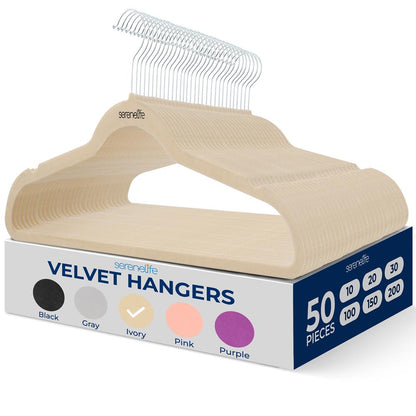 Velvet Hangers 50-Pack Non-Slip 360° Swivel Hook Space-Saving Ivory