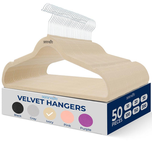 Velvet Hangers 50-Pack Non-Slip 360° Swivel Hook Space-Saving Ivory