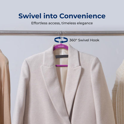 Velvet Hangers 10-Pack Non-Slip 360° Swivel Hook Space-Saving Purple
