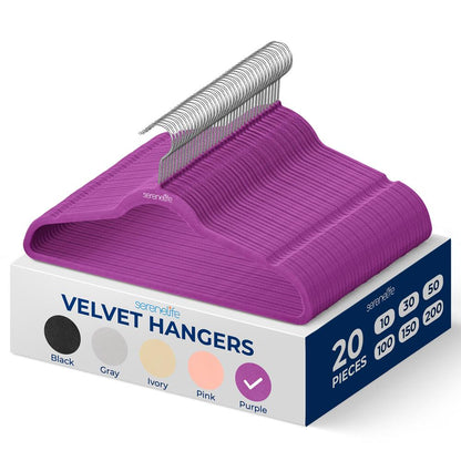 Perchas de Terciopelo Paquete de 20 Antideslizantes Optimizadoras de Espacio Gancho Giratorio 360° Morado