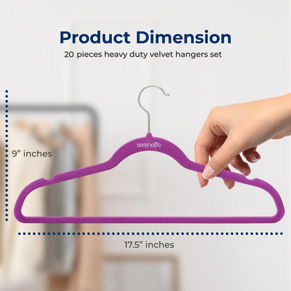 Perchas de Terciopelo Paquete de 20 Antideslizantes Optimizadoras de Espacio Gancho Giratorio 360° Morado