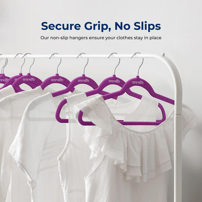 Perchas de Terciopelo Paquete de 20 Antideslizantes Optimizadoras de Espacio Gancho Giratorio 360° Morado