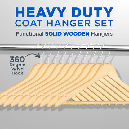 Wooden Coat Hangers 20 Pack Durable 360° Swivel Hook Natural Wood