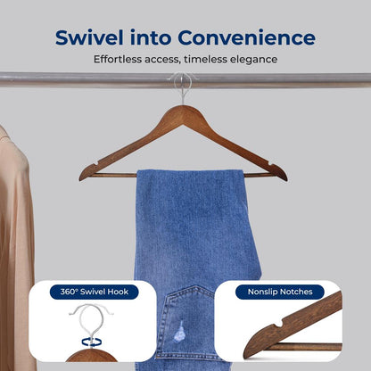 20-Pack Wooden Clothes Hangers - Sturdy Non-Slip Vintage Finish