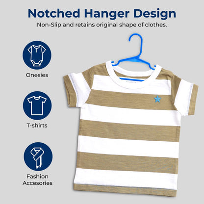 20 Pack Non-Slip Kids Hangers - Space-Saving Durable Plastic Blue