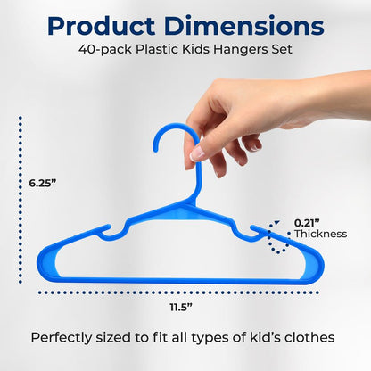 40-Pack Non-Slip Kids Hangers - Space-Saving Durable Plastic Blue