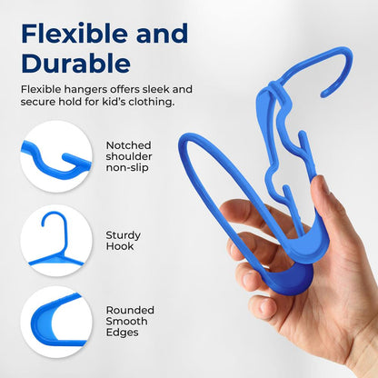 40-Pack Non-Slip Kids Hangers - Space-Saving Durable Plastic Blue