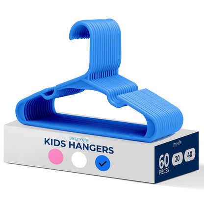 Plastic Kids Hangers 60-Pack Non-Slip Space-Saving Blue