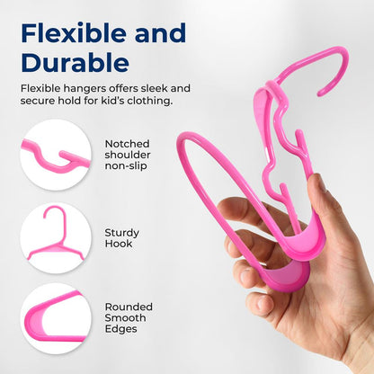 Plastic Kids Hangers 20-Pack Non-Slip Space-Saving Pink