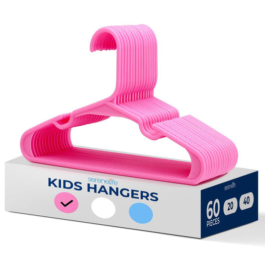 60-Pack Non-Slip Kids Hangers Space-Saving Durable Plastic Pink