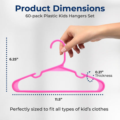 60 Perchas Antideslizantes para Niños, Duraderas, de Plástico, Color Rosa, Ahorran Espacio