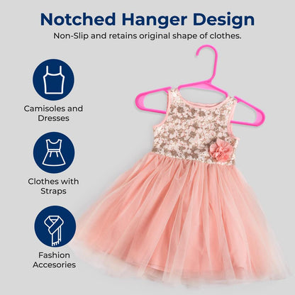 60 Perchas Antideslizantes para Niños, Duraderas, de Plástico, Color Rosa, Ahorran Espacio
