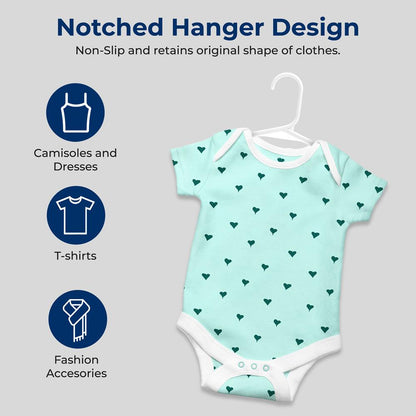 Paquete de 20 perchas para niños - Diseño apilable antideslizante de plástico resistente blanco