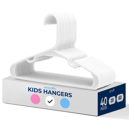40-Pack Non-Slip Kids Hangers - Space-Saving Durable White