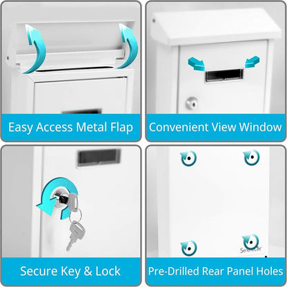 Weatherproof Wall Mount Mailbox Secure Lock Galvanized Steel