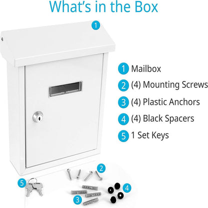 Weatherproof Wall Mount Mailbox Secure Lock Galvanized Steel