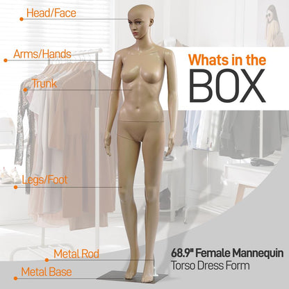 Maniquí femenino de cuerpo entero, cabeza ajustable, extremidades flexibles, 175 cm de altura