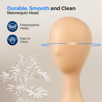 Mannequin Head for Wig Styling Smooth Surface Durable Plastic Skin Tone