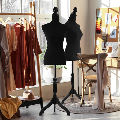 Maniquí de costura femenino, busto de espuma negra con soporte ajustable