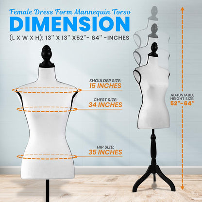 Female Dress Form Mannequin Adjustable Height Foam Torso White