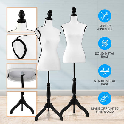 Female Dress Form Mannequin Adjustable Height Foam Torso White