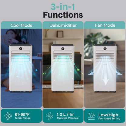 Portable Air Conditioner Efficient Cooling WiFi 10000 BTU Gray
