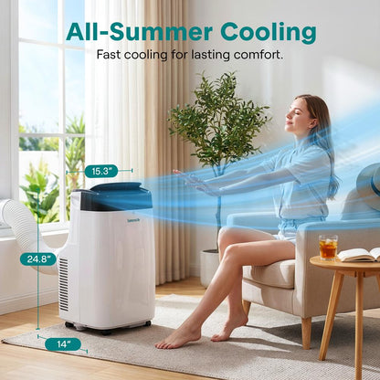 Serenelife Portable Air Conditioner – 8000 Btu Compact Home Ac Cooling Unit With Built-In Dehumidifier & Fan Modes Includes Window Mount Kit (White)