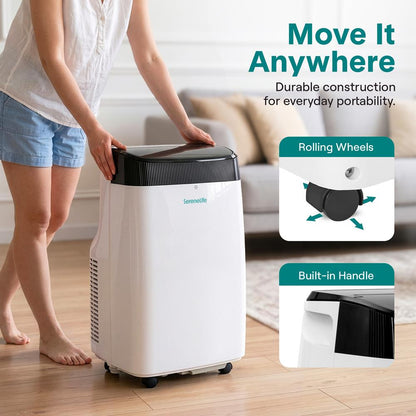 Serenelife Portable Air Conditioner – 8000 Btu Compact Home Ac Cooling Unit With Built-In Dehumidifier & Fan Modes Includes Window Mount Kit (White)