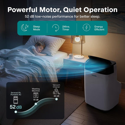 Serenelife Portable Air Conditioner – 8000 Btu Compact Home Ac Cooling Unit With Built-In Dehumidifier & Fan Modes Includes Window Mount Kit (White)