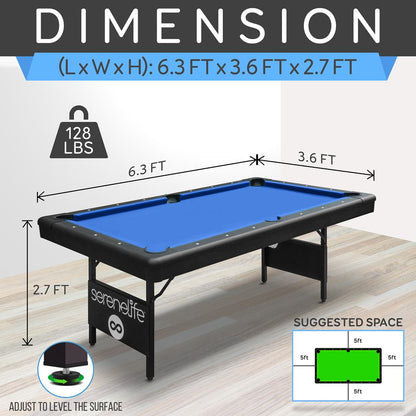 Mesa de billar portátil y plegable de 76 pulgadas con kit de accesorios (azul)