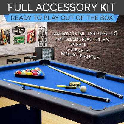 Mesa de billar portátil y plegable de 76 pulgadas con kit de accesorios (azul)
