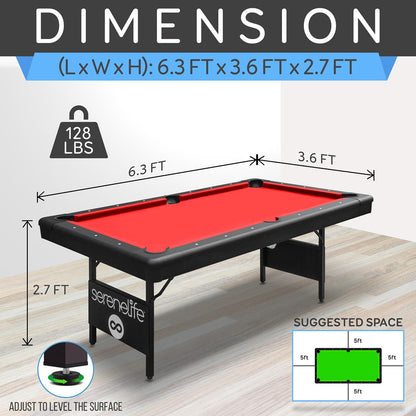 Mesa de billar portátil y plegable de 76" con kit de accesorios (rojo)