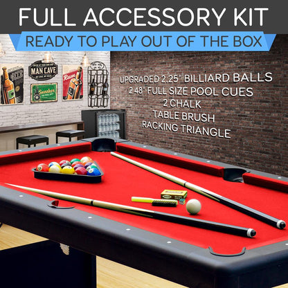 Mesa de billar portátil y plegable de 76" con kit de accesorios (rojo)