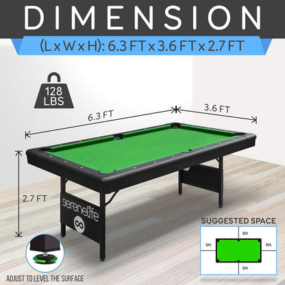 6-Ft Folding Pool Table Space-Saving Durable Surface Portable Design