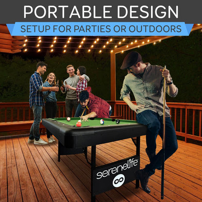 6-Ft Folding Pool Table Space-Saving Durable Surface Portable Design