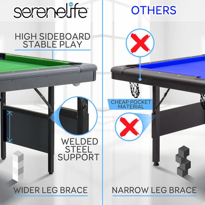 6-Ft Folding Pool Table Space-Saving Durable Surface Portable Design