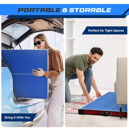Portable Ping Pong Table Set Space-Saving MDF Blue 6x3 Foldable Design