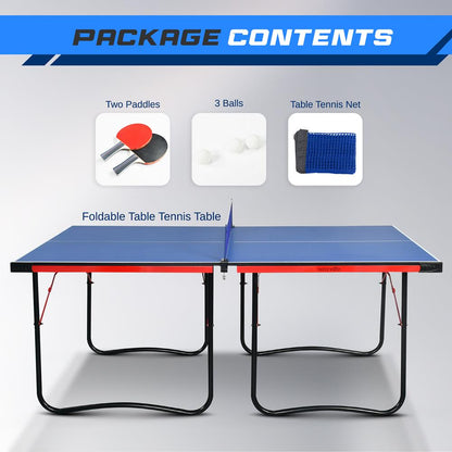 Portable Ping Pong Table Set Space-Saving MDF Blue 6x3 Foldable Design