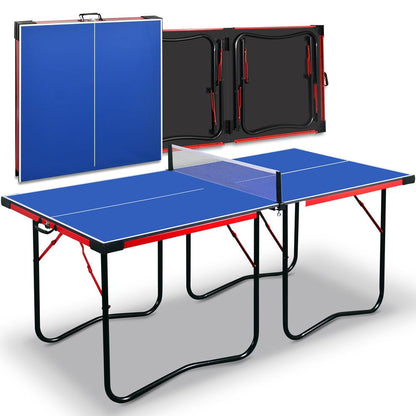 Portable Ping Pong Table Set Space-Saving MDF Blue 6x3 Foldable Design