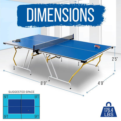 4 Pcs. Foldable Table Tennis Table With Single Player Playback Mode For Game Play And Solo Play (Blue)