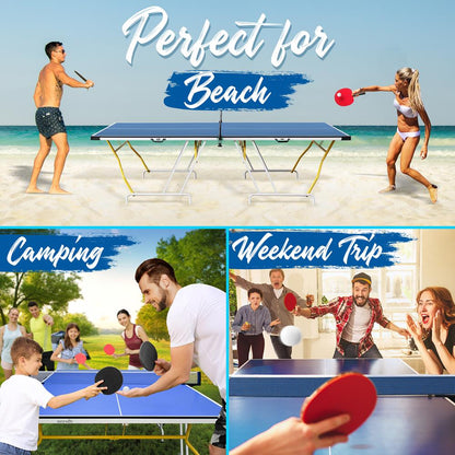 4 Pcs. Foldable Table Tennis Table With Single Player Playback Mode For Game Play And Solo Play (Blue)