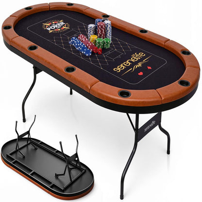 10-Player Foldable Poker Table Water-Resistant Rail Brown Felt Surface