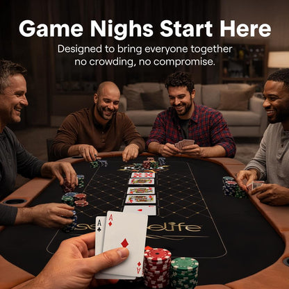 10-Player Foldable Poker Table Water-Resistant Rail Brown Felt Surface